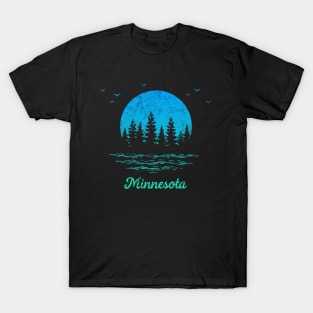 Minnesota Trees Sunset Lake Nature Outdoors Graphic Cool Vintage Souvenir T-Shirt